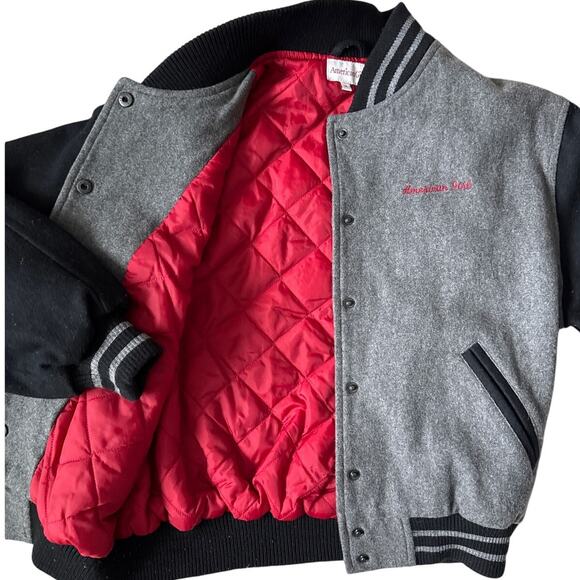 American Girl AG Embroidered Varsity Heavyweight Coat Black Gray Size Medium - Picture 4 of 9